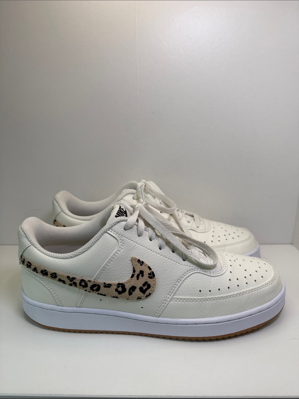 Nike Court Vision - White Leather with Leopard Swoosh - Size 10 - Picture 2 of 15